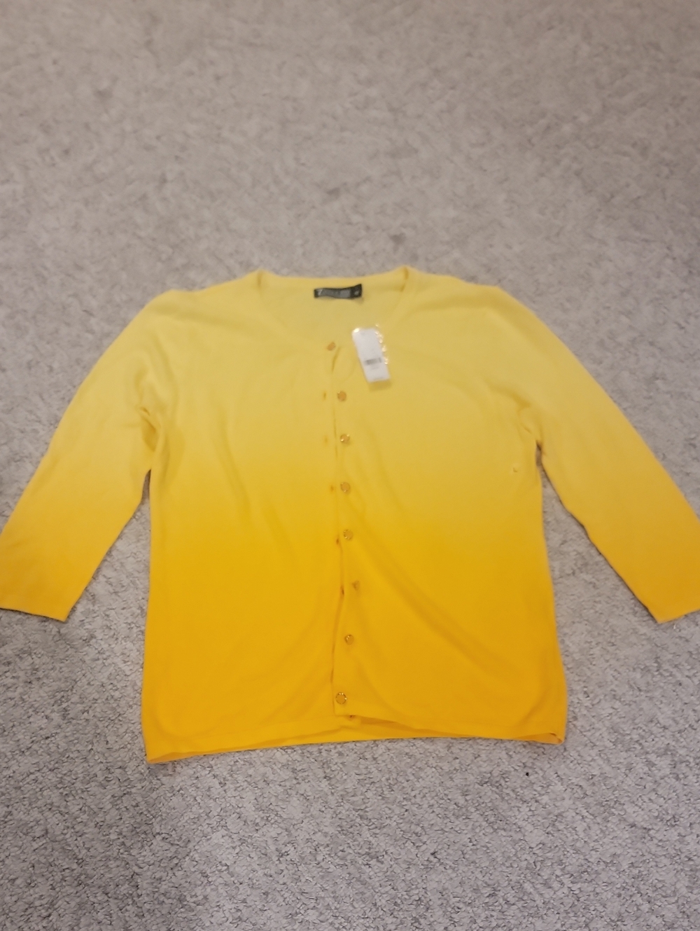 New York & Company Yellow Ombre Button-Front Cardigan
